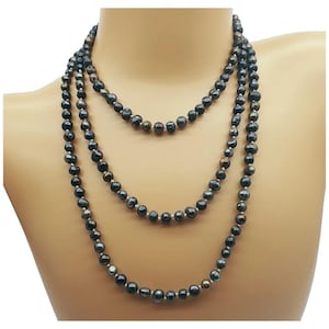 Vintage 60&quot; Opera Length Cultured Freshwater Black Pearl Beaded Rope Necklace