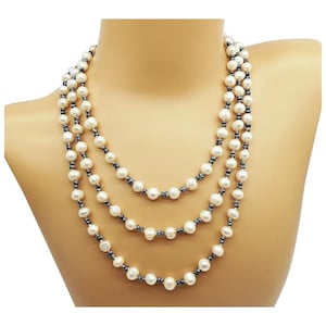 Vintage 66&quot; Opera Length Cultured Freshwater Black and White Pearl Beaded Rope Necklace