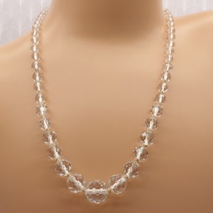 Vintage 1950s Czech Clear Faceted Bohemian Glass Beaded Necklace