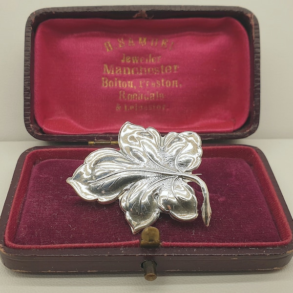 Vintage Danish 830 Fine Silver Leaf Brooch by Brodrene Bjorklund - Denmark