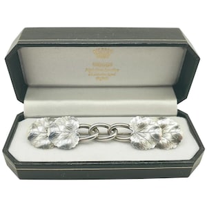 Vintage Dutch 835 Fine Silver Double Leaf Themed Long Bar Brooch with Box