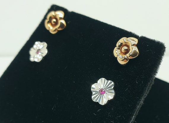 Two Vintage Pairs of 925 Sterling Silver Flower S… - image 6