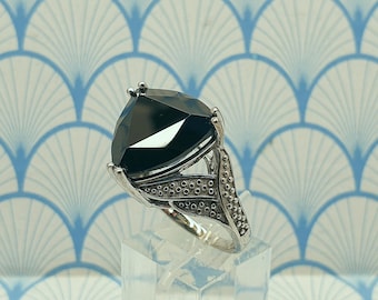 Large Natural Black Spinel 925 Sterling Silver Chunky Statement Ring with Box