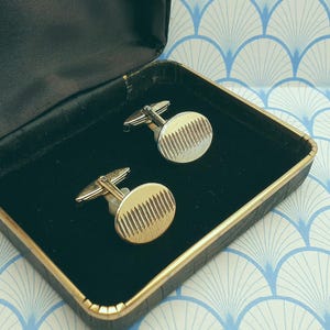 Mens Vintage 9ct Yellow Gold Plated 925 Solid Sterling Silver Diamond Cut Design Cufflinks with Box