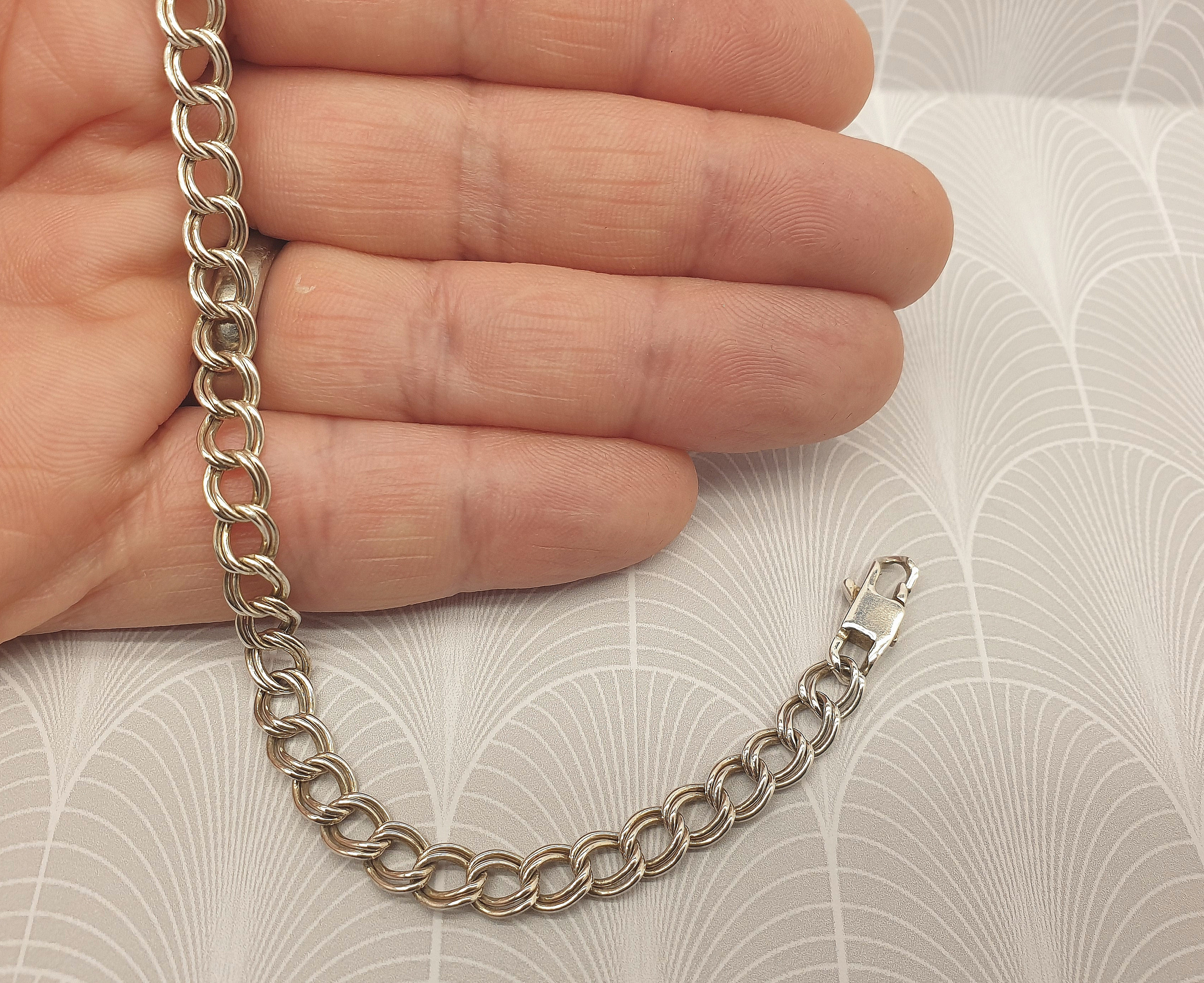 アクセサリー Vintage Silver Heavy Link Chain Bracelet Vintage Sterling Silver Double Link Chain Bracelet With