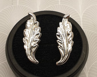 Antique Edwardian Sterling Silver Screw Back Leaf Earrings