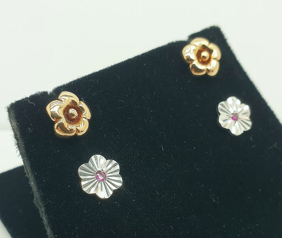 Two Vintage Pairs of 925 Sterling Silver Flower S… - image 5