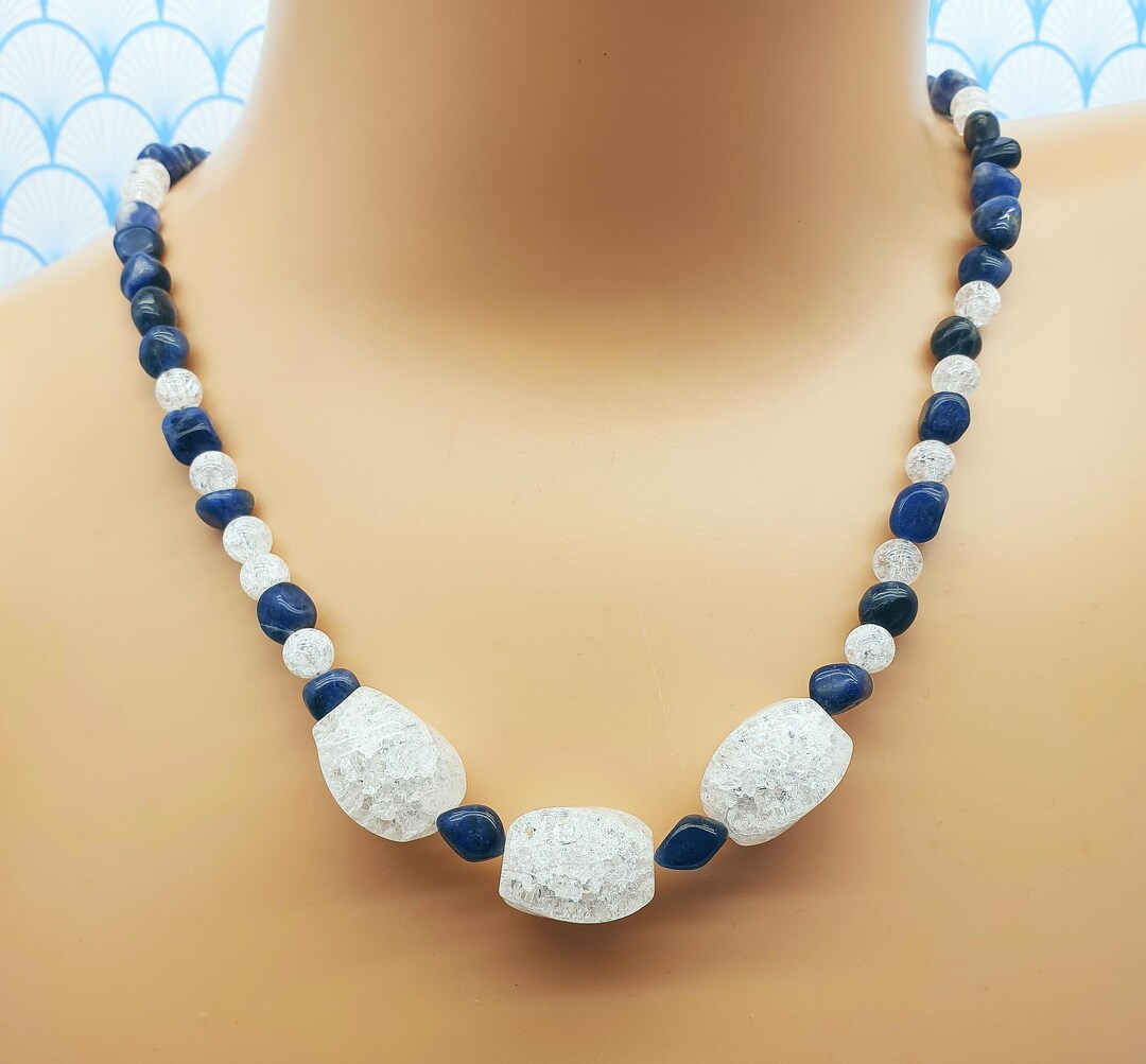 Vintage 925 Sterling Silver Sodalite and Crackle Quartz Beaded