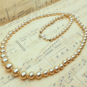 Vintage Glass Pearl 24&quot; Long Beaded Necklace with 925 Sterling Silver Clasp