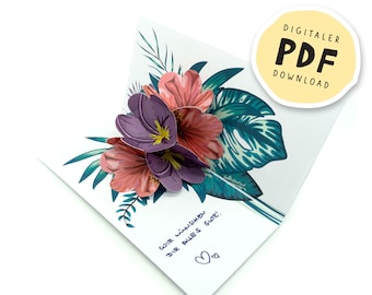 PDF file: DIY flower pop up card for printing