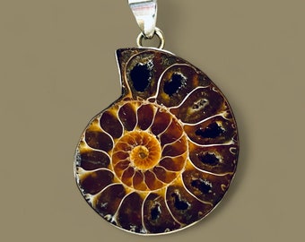 Vintage pendant with ammonite set in Sterling silver