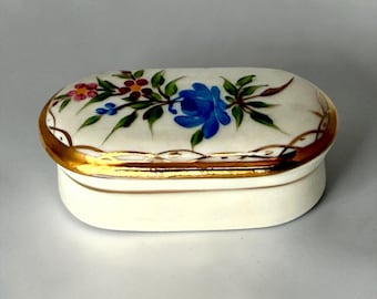 Limoges Porcelain Pill Box, Hand Painted Floral box