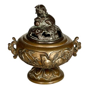 Nineteenth century, bronze, Chinese incense burner with foo lion on top
