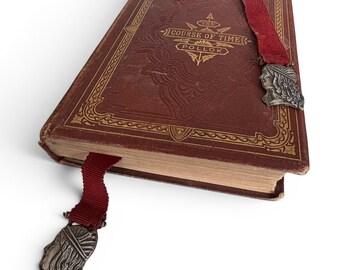 Antique Silver 800 Lady Head Bookmark with Red Ribbon.
