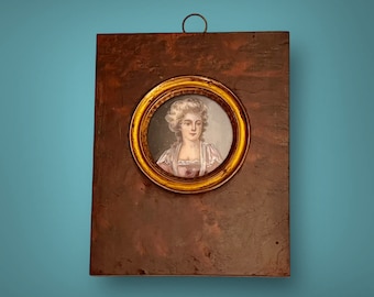 Antique French miniature portrait of a lady