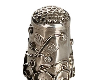 Sterling silver thimble with filigree and scalloped rim