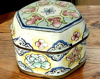 Vintage enamel box with floral decoration