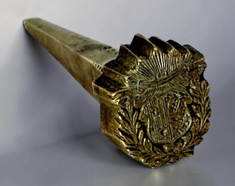 Antique Brass Wax Seal Stamp, Heraldic Crest Intaglio Seal