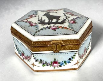 Vintage Porcelain and Brass Trinket Box.