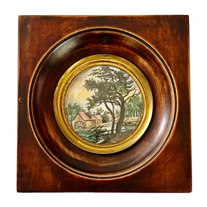 Miniature landscape with watermill framed in wood
