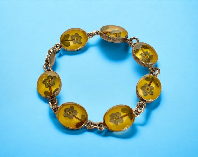 Vintage Silver Bracelet With Dried Flowers Etsy