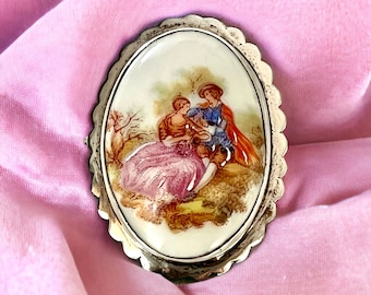 Vintage Limoges broche gezet in zilver