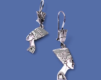 Pair of Egyptian earrings with Nefertiti made in Sterling silver