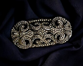 Spilla vintage scintillante, argento e pietre marcasite