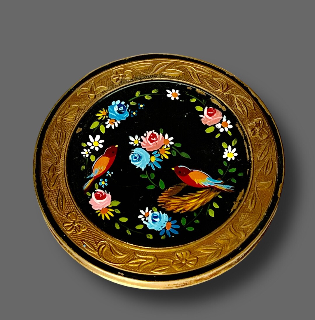 Pretty Powder Compact With Hand Painted Decoration - Etsy