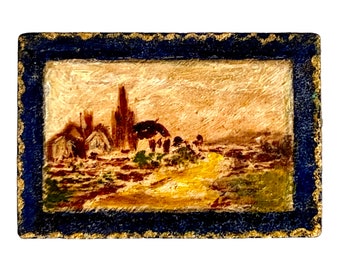 Vintage brooch with oil painting miniature