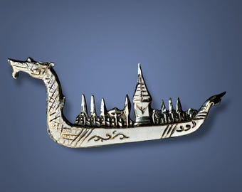 Broche Ancienne Argent Massif 925 – Siam Thaïlande – émail Rouge – Porte-bonheur