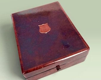 Antique Wooden Watch Case Silk Velvet Interior Push Button Box 1465