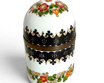 Caja esmaltada vintage de Steinböck, caja austriaca con motivos florales