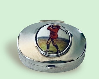 Sterling silver pill pox with golf player enamel