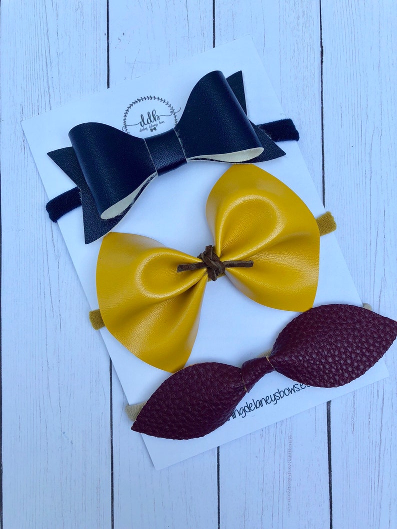 baby hair bows yellow hair bows baby headbands leather knot hair bow toddler hair clips navy hair bows Fall faux Leather hair bows
