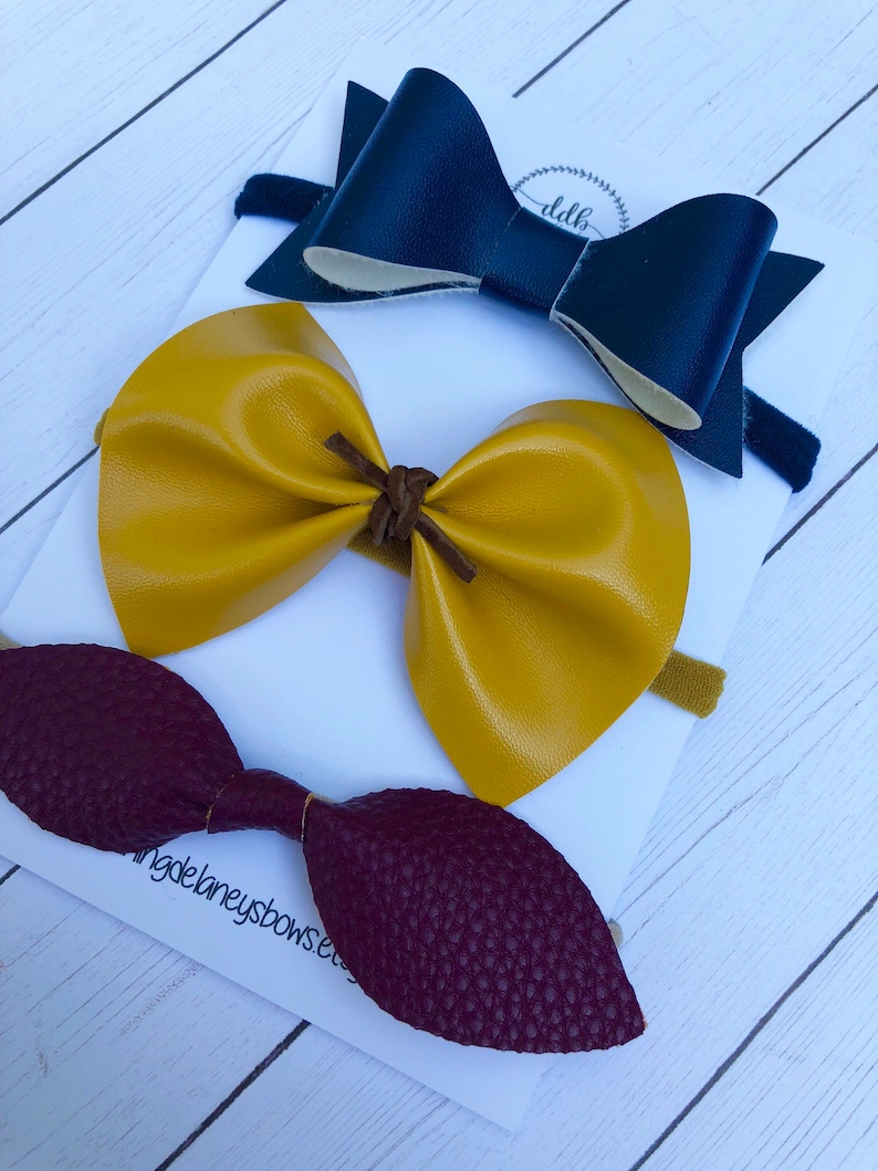 baby hair bows yellow hair bows baby headbands leather knot hair bow toddler hair clips navy hair bows Fall faux Leather hair bows