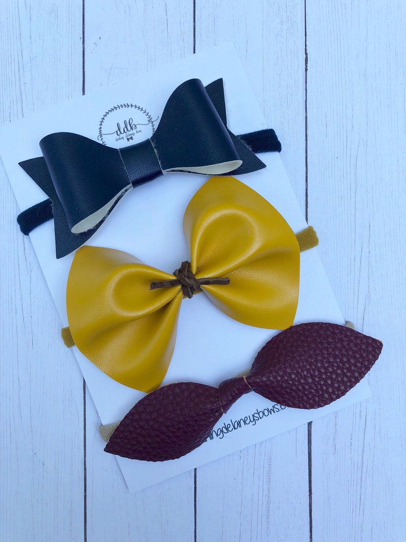 baby hair bows yellow hair bows baby headbands leather knot hair bow toddler hair clips navy hair bows Fall faux Leather hair bows