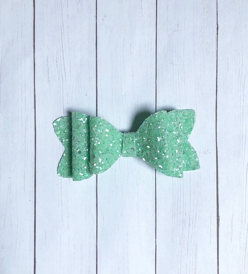 neon green hair bow summer hair bow, neon pink hair bow Girl headband stacked large sequin hair bow Large faux leather glitter hair bow