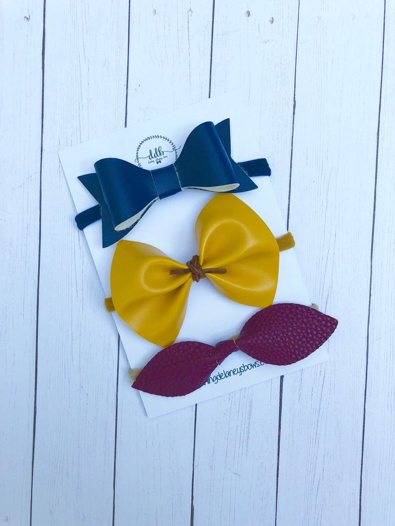 baby hair bows yellow hair bows baby headbands leather knot hair bow toddler hair clips navy hair bows Fall faux Leather hair bows