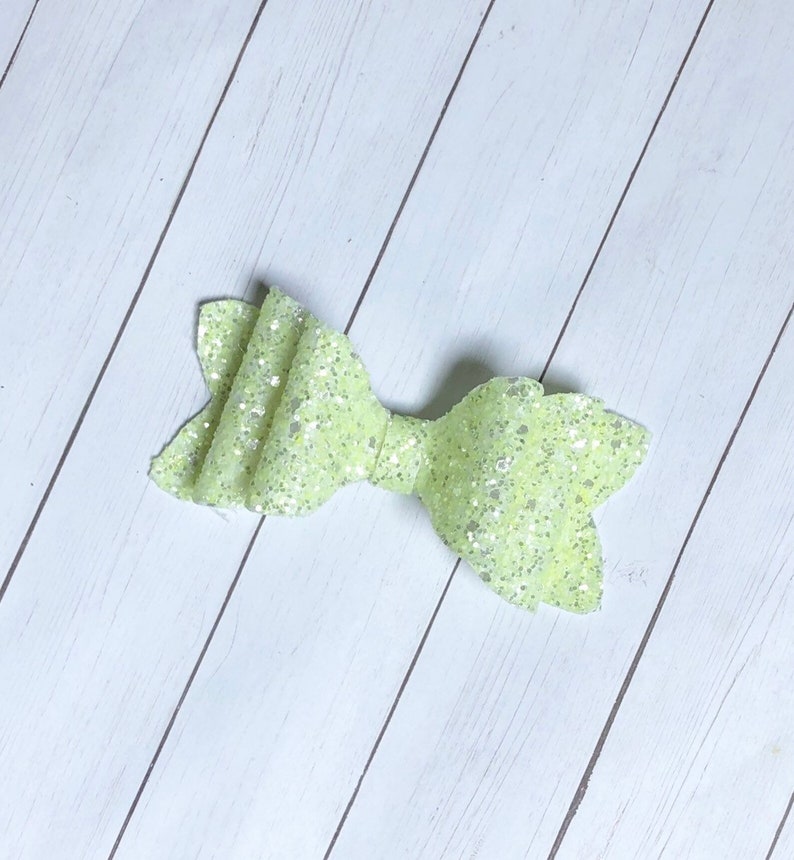 neon green hair bow summer hair bow, neon pink hair bow Girl headband stacked large sequin hair bow Large faux leather glitter hair bow