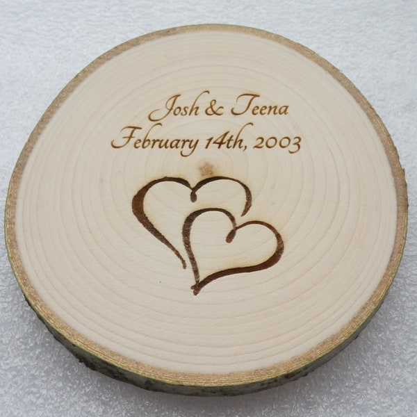 Engraved log slice, wedding/anniversary gift