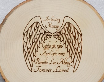 Personalized memorial wood slice plaque, laser engraved sympathy gift, custom in loving memory of keepsake tree slab wall hanging