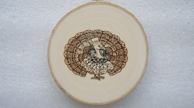 Thanksgiving turkey mandala wood slice magnet or ornament image 1