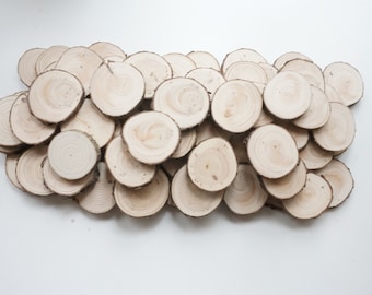 70 pine wood slices 1 3/4- 2 3/8 in sanded, tree slab ornament blank, pyrography supply, bulk untreated wood, log discs