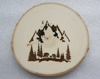 Bear family forest mountain wood slice Christmas ornament or magnet, laser engraved 3 bears nature gift