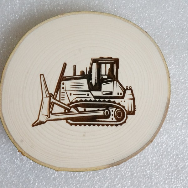 Bulldozer wood slice ornament or magnet, laser engraved construction truck, Christmas ornament, can be personalized