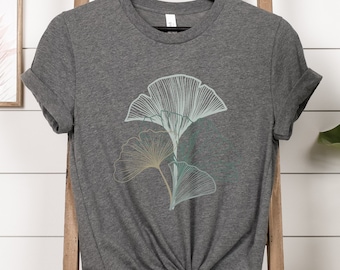 Plant Shirt ǀ Botanical Ginkgo Leaf Shirt ǀ Ladies Tee ǀ Cottagecore Tshirt for Women