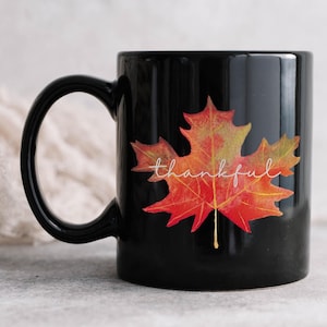 Dankbarer Becher È Ahornblatt Becher È Thanksgiving Kaffeetasse È Fallen Schwarzer Becher