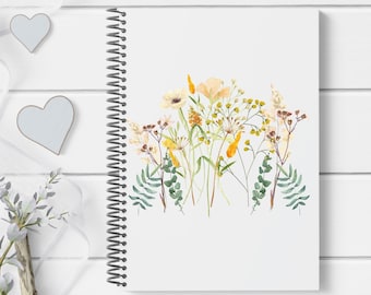 Spiral Notebook - Wildflower Botanical Cottagecore Design - Soft Cover Unlined 5.25"x8.25"