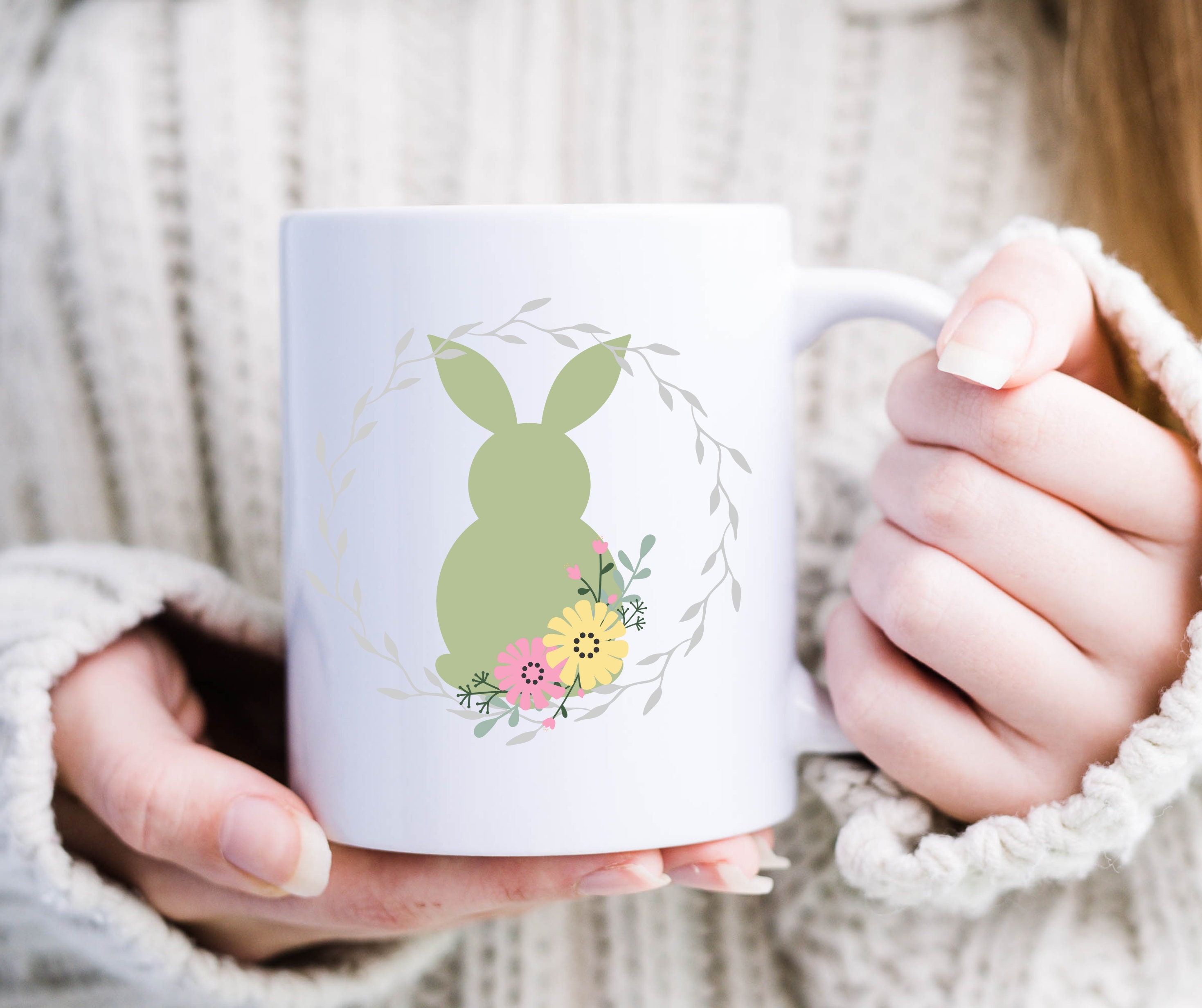 Discover Easter Mug Spring Floral Mug, Easter Bunny